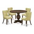 Pemberly Row 5-Piece Dining Set with Beige Chairs in Distressed Jacobean