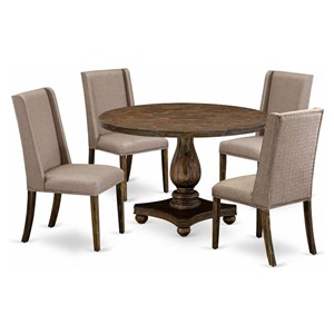 Pemberly Row 5-Piece Dining Set with Jacobean Wooden Table and Chairs
