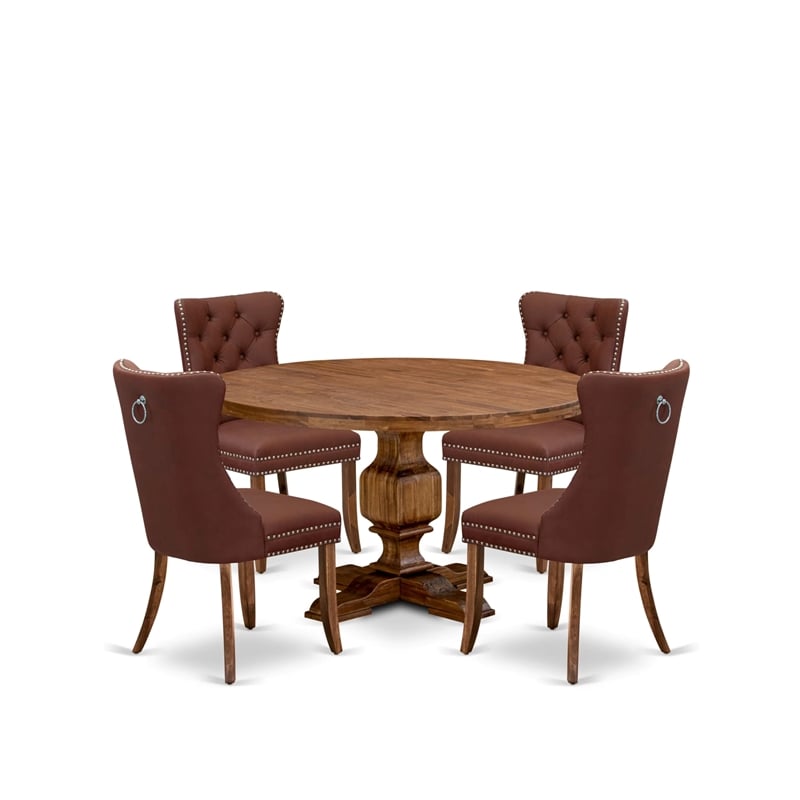 Pemberly Row 5-Piece Dining Set with Walnut Finish and Faux Leather Chairs