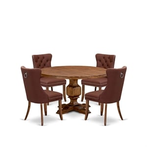 Pemberly Row 5-Piece Dining Set with Walnut Finish and Faux Leather Chairs