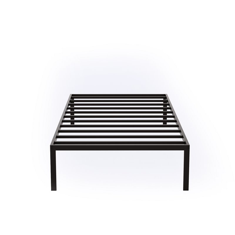 Pemberly Row Traditional Metal Twin Bed Frame with Slats in Black
