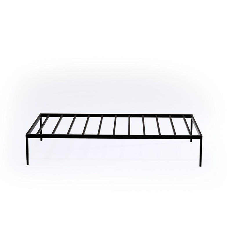 Pemberly Row Traditional Metal Twin Bed Frame with Slats in Black