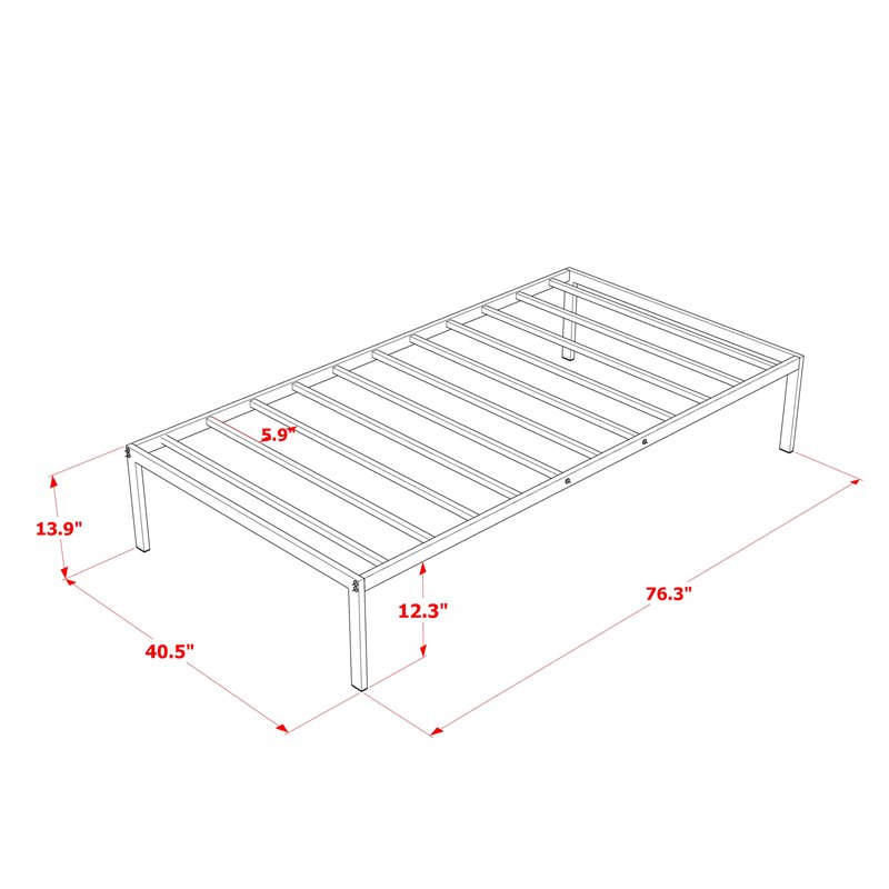 Pemberly Row Traditional Metal Twin Bed Frame with Slats in Black