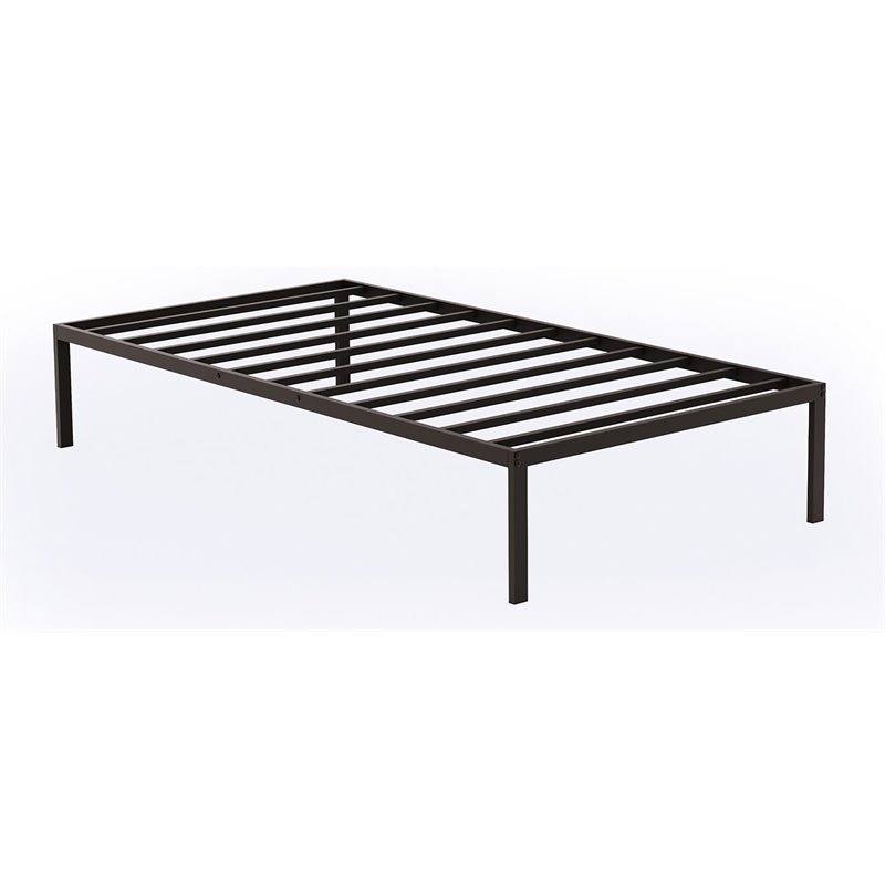 Pemberly Row Traditional Metal Twin Bed Frame with Slats in Black