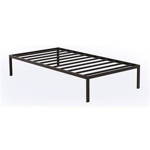 Pemberly Row Traditional Metal Twin Bed Frame with Slats in Black