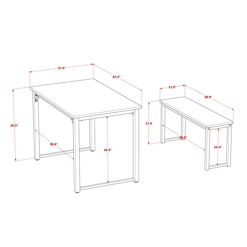 Pemberly Row 3-Piece Metal and Wood Dining Set with Black Walnut Finish