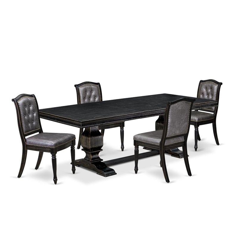 Pemberly Row 5-Piece Wood Kitchen Dining Set with Black Finish and Leaf