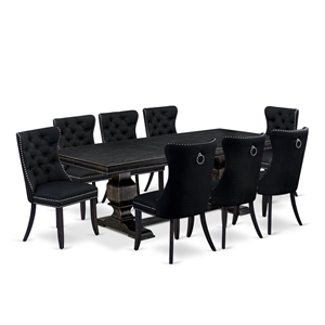 Pemberly Row 9-Piece Wood Kitchen Table Set Black with Removable Leaf