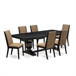 Pemberly Row 7-Piece Wood Dining Table Set Black with Extendable Table