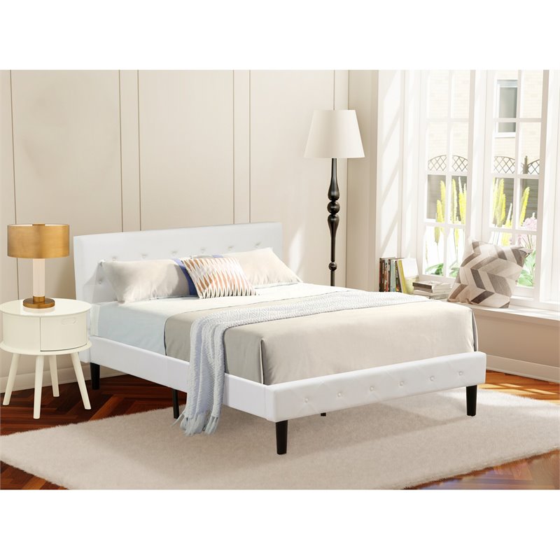 Pemberly Row Full Bed with Velvet Upholstered Headboard in White and Black