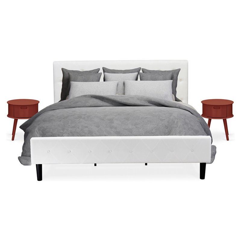 Pemberly Row 3-Piece Wood King Bedroom Set in White & Burgundy Finish