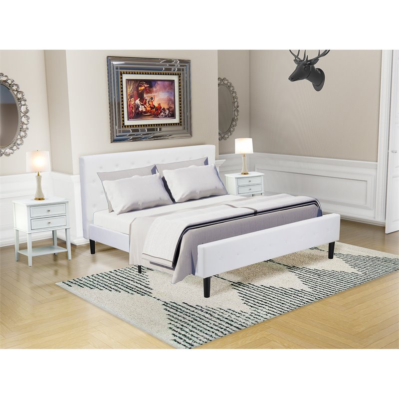 Pemberly Row King Platform Bed with Velvet Upholstery in Black and White
