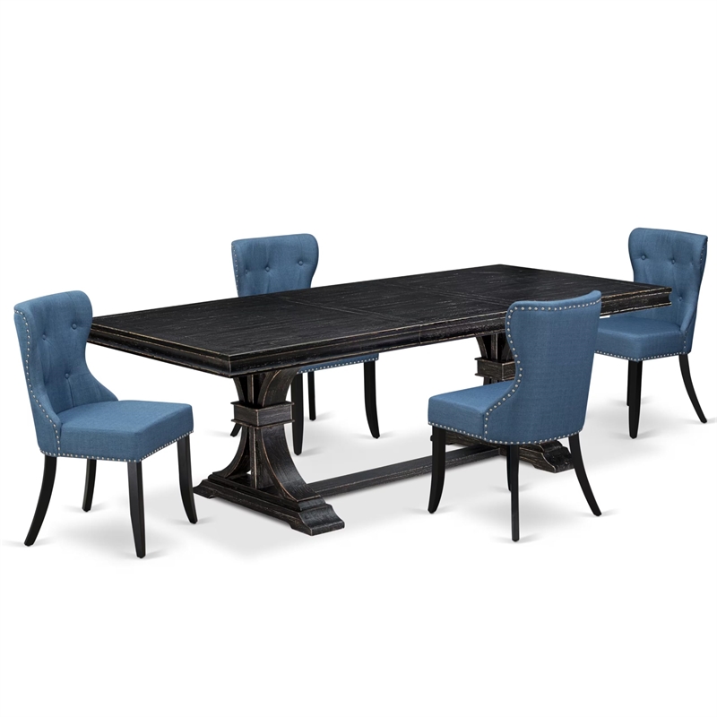 Pemberly Row 5-Piece Dining Set in Black Finish with Linen Upholstery