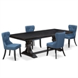 Pemberly Row 5-Piece Dining Set in Black Finish with Linen Upholstery