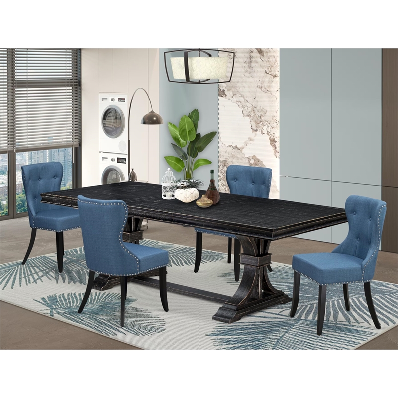 Pemberly Row 5-Piece Dining Set in Black Finish with Linen Upholstery