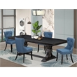 Pemberly Row 5-Piece Dining Set in Black Finish with Linen Upholstery
