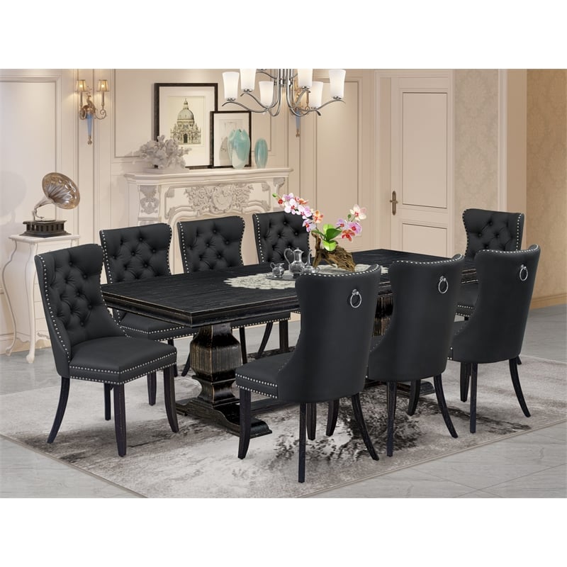 Pemberly Row 9-Piece Dining Table Set with Acacia Wood in Black Finish