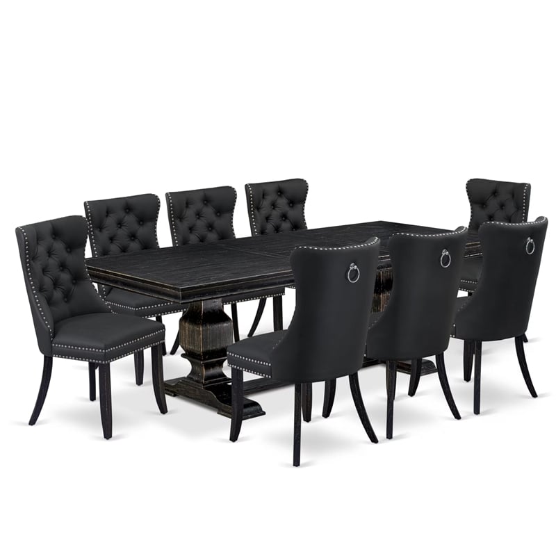 Pemberly Row 9-Piece Dining Table Set with Acacia Wood in Black Finish