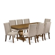 Pemberly Row 9-Piece Dining Table Set with Linen Chairs in Walnut Finish