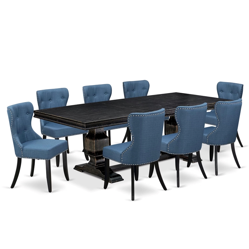 Pemberly Row 9-Piece Dining Set with Removable Leaf and Acacia Wood Chairs