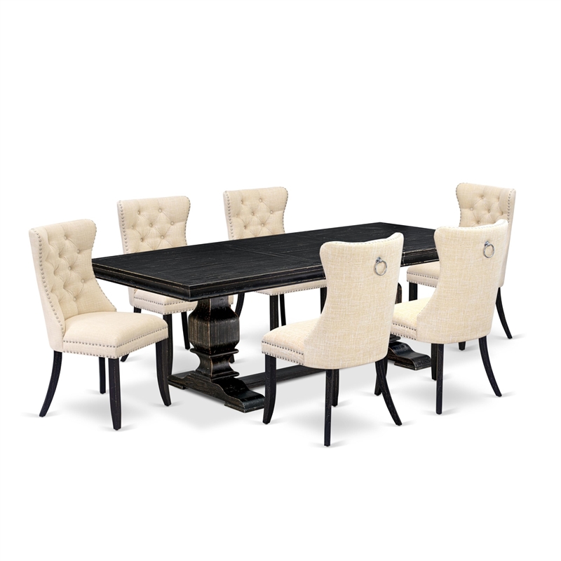 Pemberly Row 7-Piece Dining Table Set in Sand Blasting Black Finish