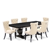 Pemberly Row 7-Piece Dining Table Set in Sand Blasting Black Finish