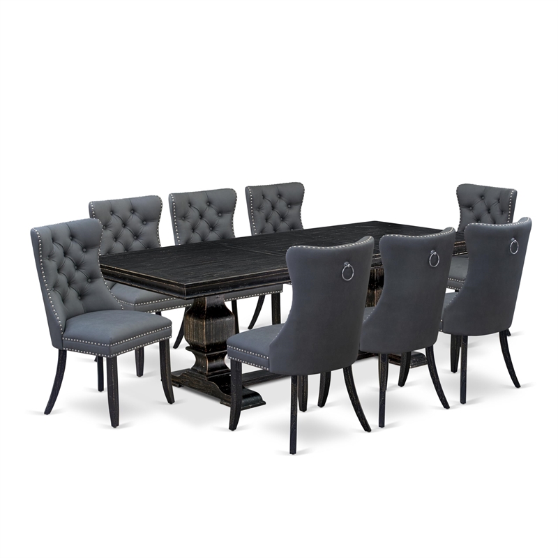 Pemberly Row 9-Piece Dining Table Set with Removable Leaf in Black