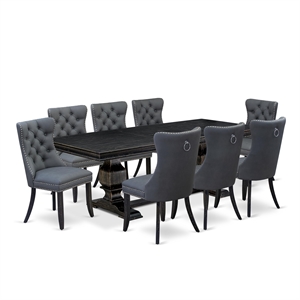 Pemberly Row 9-Piece Dining Table Set with Removable Leaf in Black
