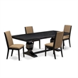 Pemberly Row 5-Piece Extendable Dining Set in Black with Linen Chairs