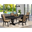 Pemberly Row 5-Piece Extendable Dining Set in Black with Linen Chairs