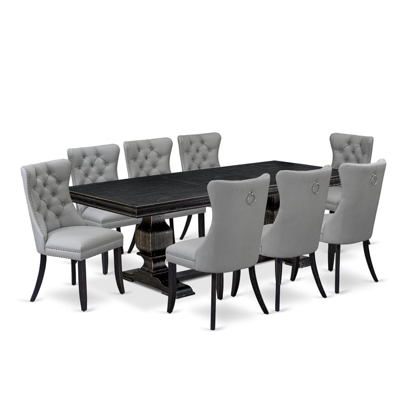 Pemberly Row 9-Piece Wood Dining Table Set with Black Finish