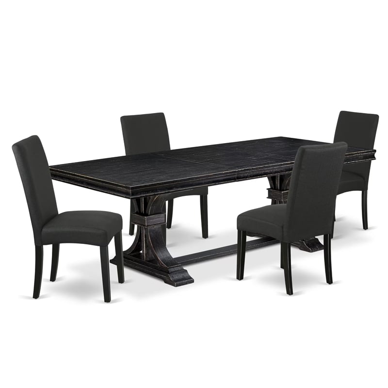 Pemberly Row 5-Piece Black Wood Dining Room Set with Black Upholstery