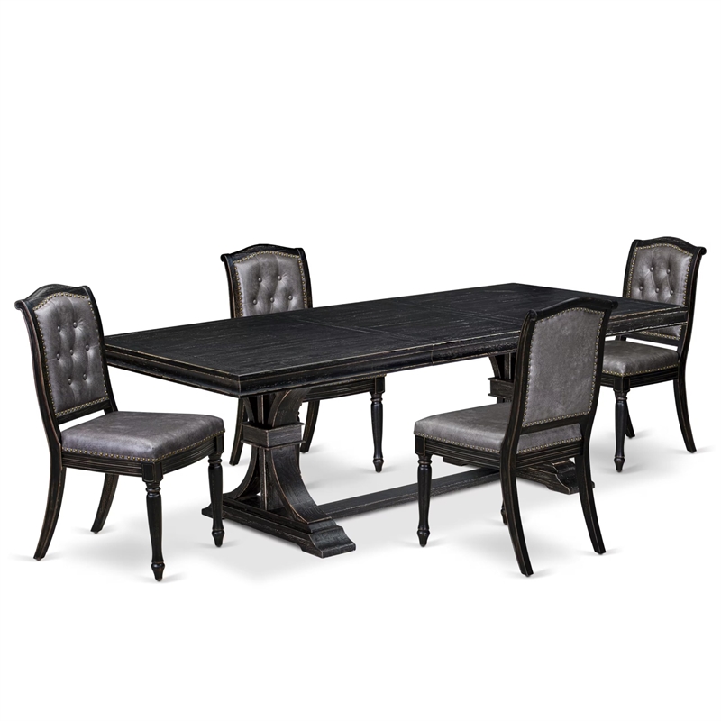 Pemberly Row 5-Piece Modern Black Dining Set with Removable Leaf Table