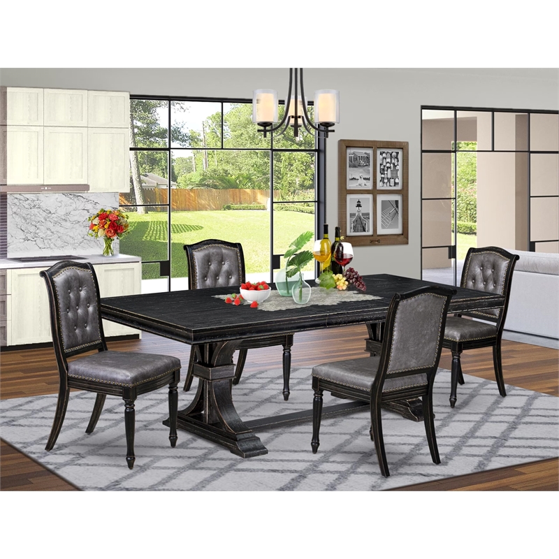 Pemberly Row 5-Piece Modern Black Dining Set with Removable Leaf Table