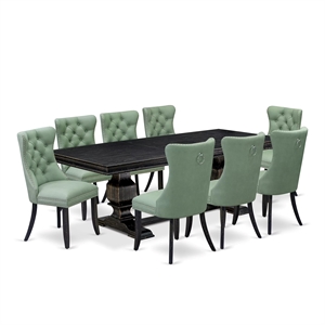 Pemberly Row 9-Piece Dining Set in Black Finish with Faux Leather Chairs
