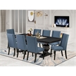 Pemberly Row 9-Piece Dining Table Set in Black Finish with Linen Upholstery