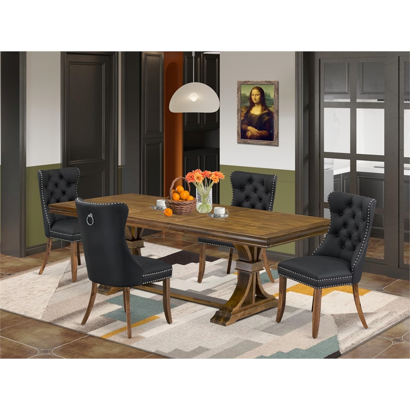 Pemberly Row 5-Piece Dining Set Acacia Wood Antique Walnut Finish