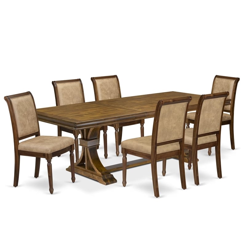 Pemberly Row 7-Piece Mid-Century Dining Set Acacia Wood Walnut Finish