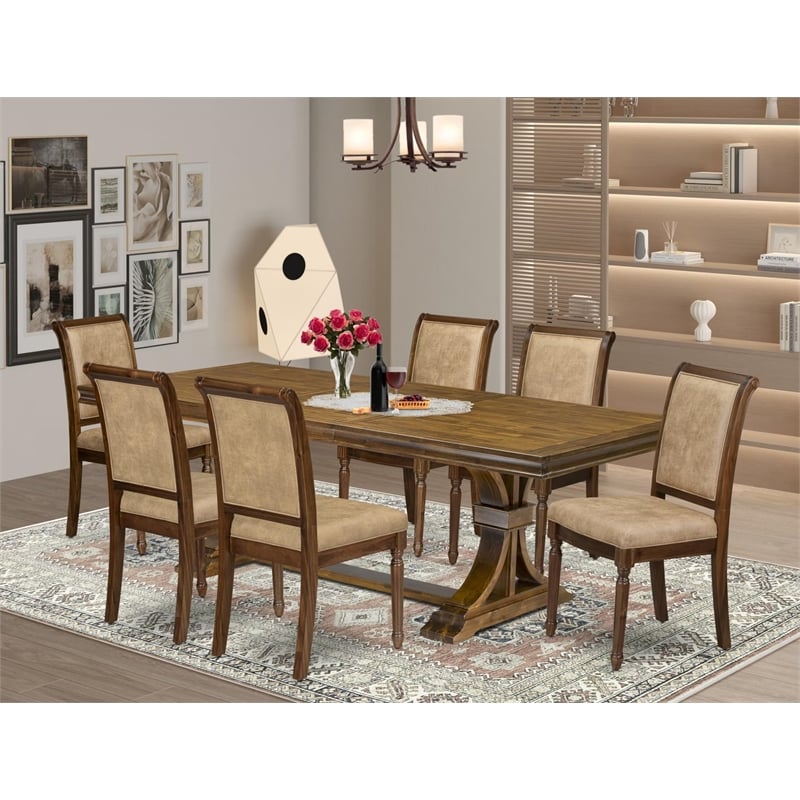 Pemberly Row 7-Piece Mid-Century Dining Set Acacia Wood Walnut Finish