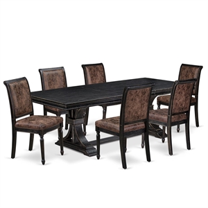 Pemberly Row 7-Piece Acacia Wood Dining Table Set in Black Finish