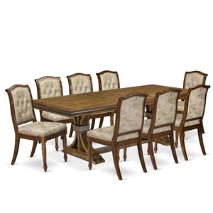 Pemberly Row 9-Piece Extendable Dining Table Set in Walnut Wood Finish