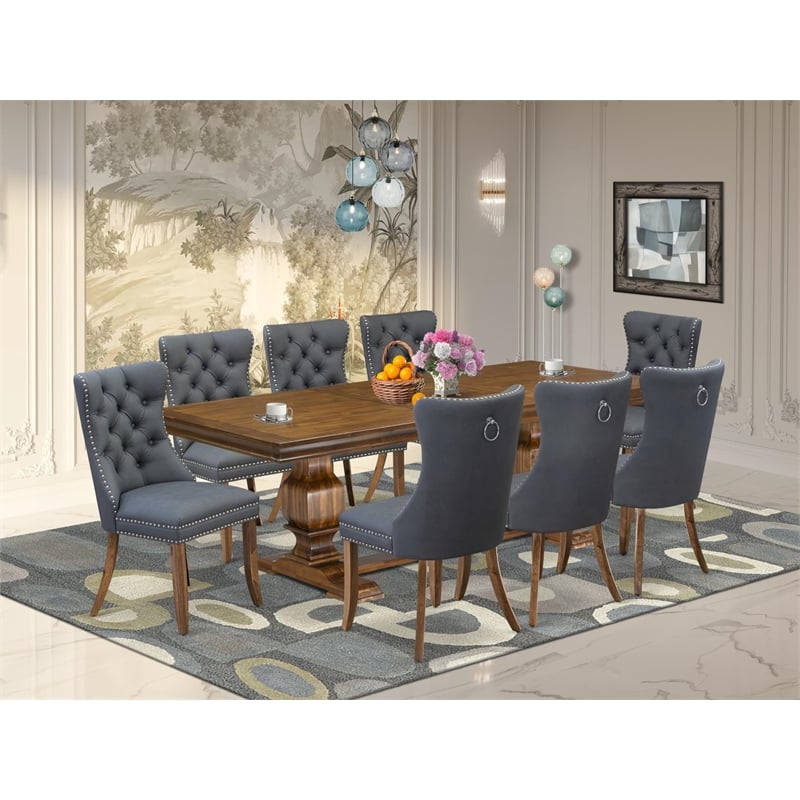 Pemberly Row 9-Piece Dining Table Set Antique Walnut Finish Acacia Wood