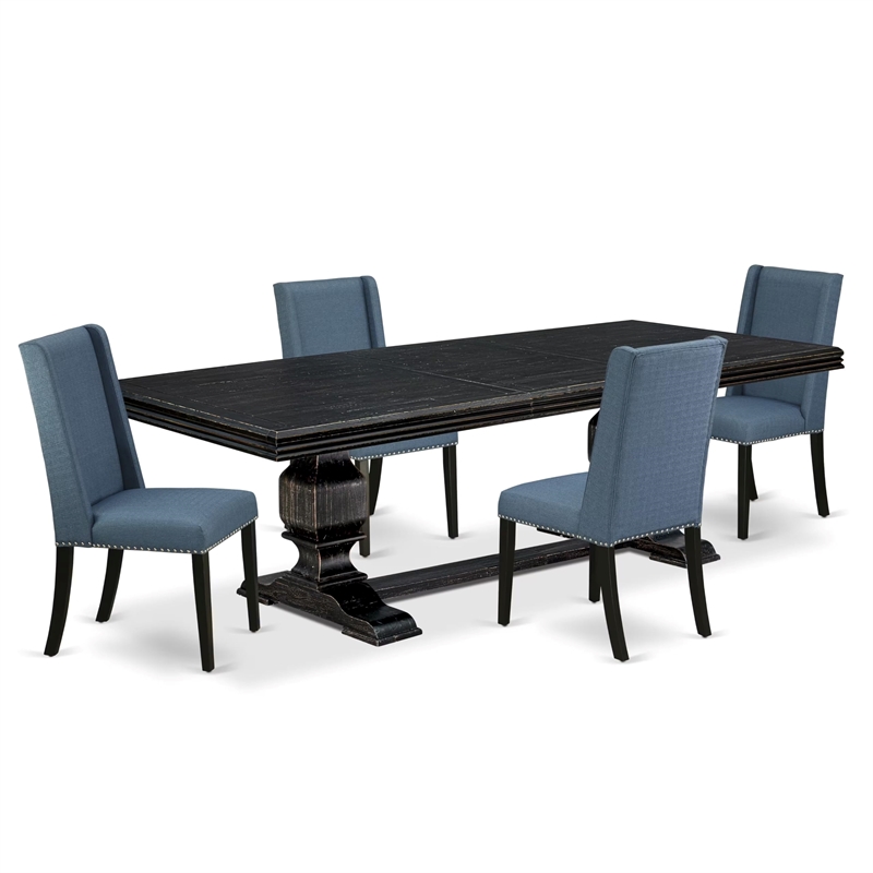 Pemberly Row 5-Piece Acacia Dining Set with Removable Leaf in Black