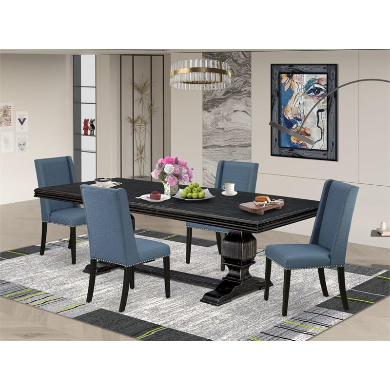 Pemberly Row 5-Piece Acacia Dining Set with Removable Leaf in Black