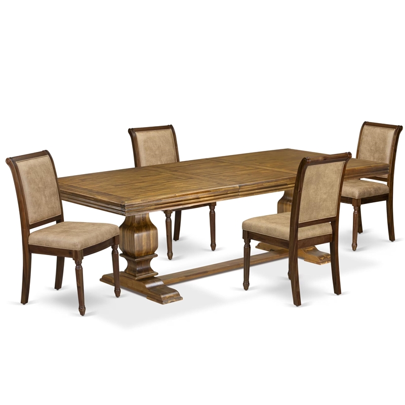 Pemberly Row 5-Piece Dining Set with PU Leather Chairs in Walnut Finish
