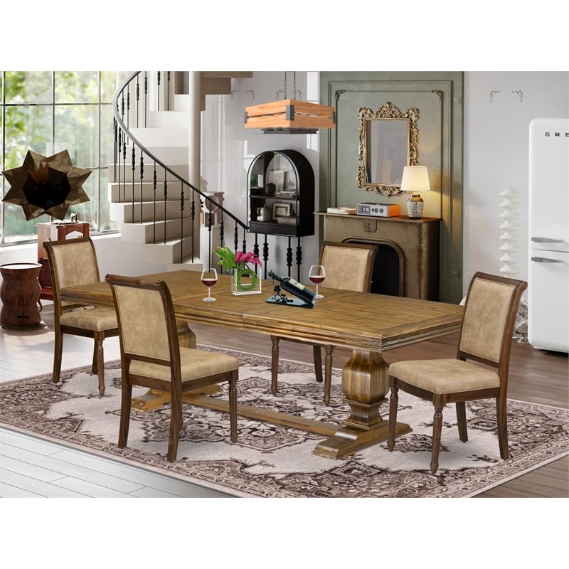 Pemberly Row 5-Piece Dining Set with PU Leather Chairs in Walnut Finish