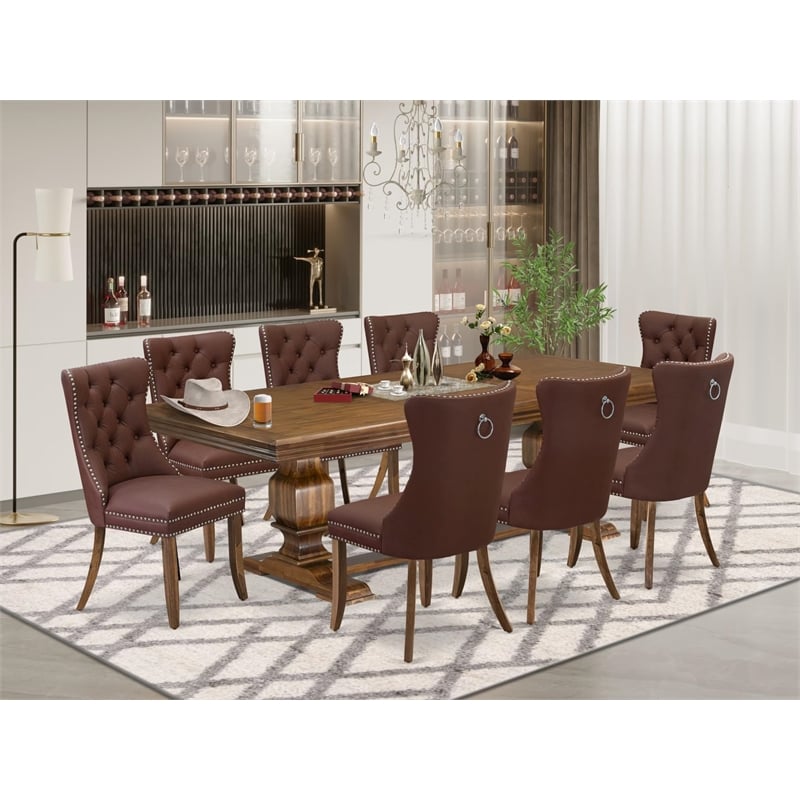 Pemberly Row 9-Piece Dining Set with Faux Leather Chairs in Walnut