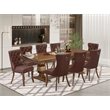 Pemberly Row 9-Piece Dining Set with Faux Leather Chairs in Walnut