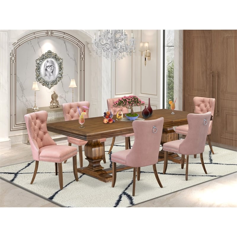 Pemberly Row 7-Piece Antique Walnut Dining Set with Acacia Wood Build