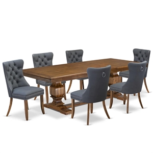 Pemberly Row 7-Piece Dining Table Set with Walnut Finish and Faux Leather